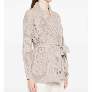 Brunello Cucinelli Open-Knit Wrap Cardigan in Beige 2026